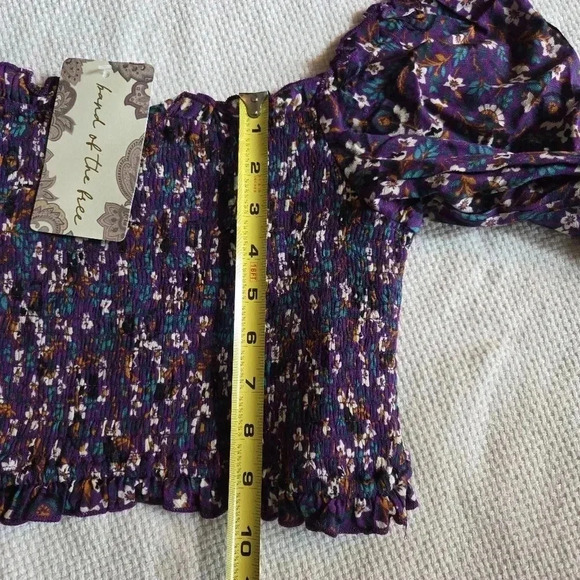 Band of Gypsies Agathe Purple Floral smocked top NWT SZ XS Milkmaid top - Picture 7 of 7